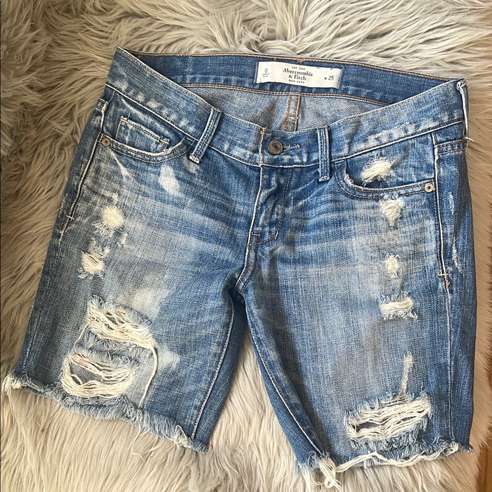 Abercrombie & Fitch Blue Distressed Shorts